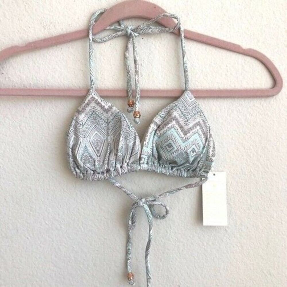 Eberjey Revolve Surf Spray Mia Bikini Top Size Medium Chevron Tie Back Blue NEW